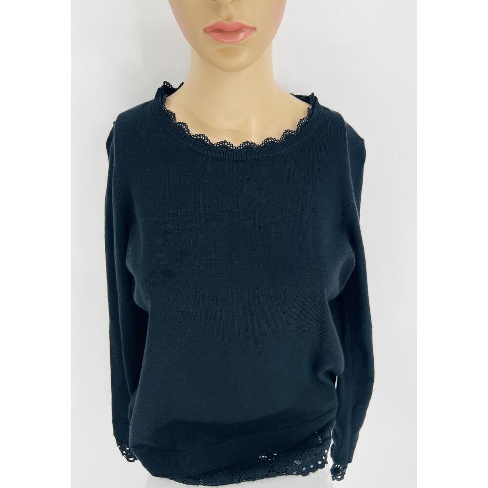 Black Lace Trim Sweater Size Small Lightweight‎ Knit Adrianna Papell